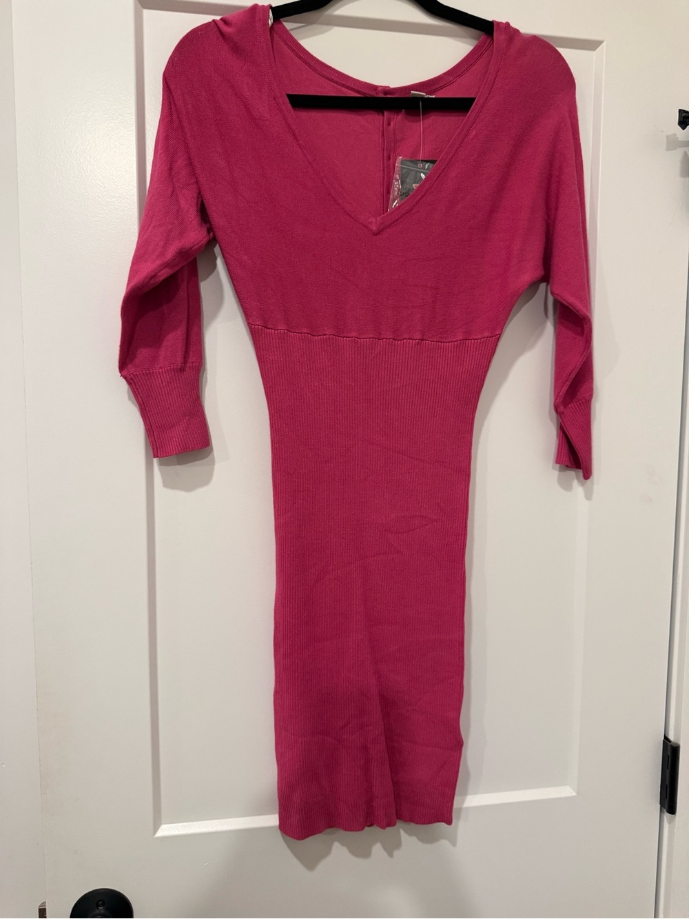 Guess V-Neck Ribbed Sweater Dress in Pink